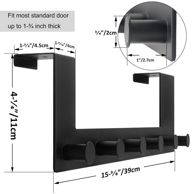 WEBI Over The Door Hooks,Over Door Towel Rack with 6 Peg Hooks for Hanging,Door Coat Hanger Door Coat Rack for Behind Back of Bathroom,Black - Image 2